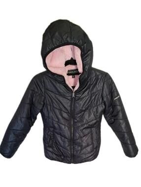 Girls' SEQUOIA Puffer Jacket - Black with Pink Faux Fur Lining - 10/12 EUC